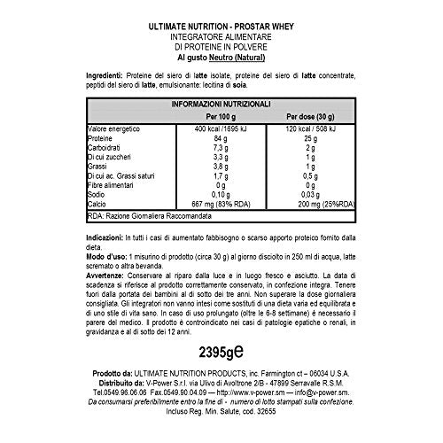 Ultimate Nutrition Prostar Whey Protein Powder of Isolate Concentrate Peptides Blend – Low Carb and Sodium, Keto Friendly, 25 Grams of Protein and 6 Grams of BCAAs - 80 Servings, Natural, 5 Pounds
