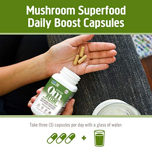 Om Mushroom Superfood Reishi Mushroom Capsules Superfood Supplement, 90 Count, 30 Days, Adaptogen, Stress & Immune Support, Superfood Mushroom Supplement