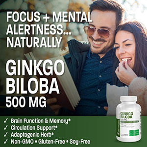 Bronson Ginkgo Biloba 500 mg Extra Strength 500 mg per Serving - Supports Brain Function & Memory Support, 120 Vegetarian Capsules