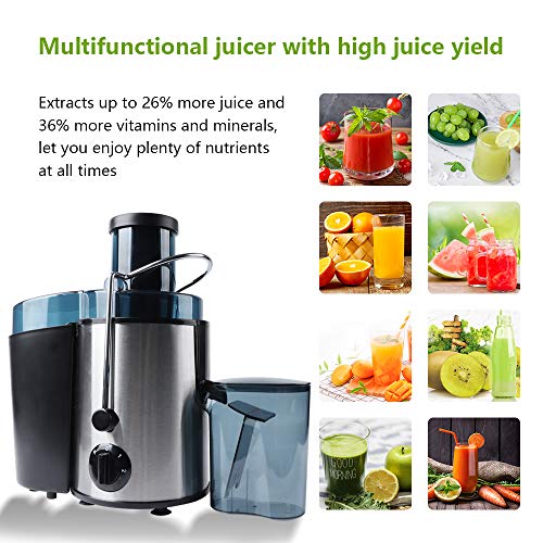 VIGIND Juicer Extractor,Juicer Machine,Centrifugal Juicer,Wide 3” Feed Chute,3 Speed Stainless Steel Centrifugal Juicer for Fruits and Vegetables, with Non-Slip Feet, Easy to Clean,with a brush