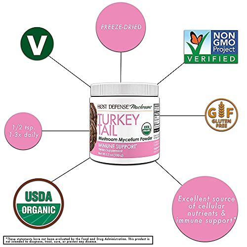 Host Defense, Turkey Tail Mushroom Powder, Supports Immune Health, Certified Organic Supplement
