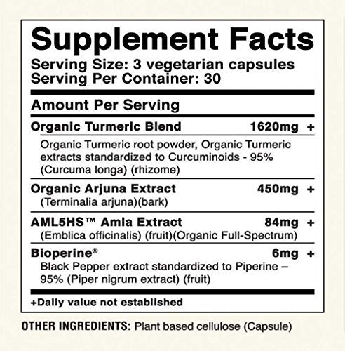 Avira Organic Turmeric Arjuna - Super Fusion with Amla, Curcumin & Bioperine, Supports Cardiovascular Health, Cholesterol & Heart Wellness Supplement, Enhanced Absorption, Max Strength-2160mg Per Day