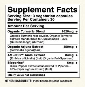 Avira Organic Turmeric Arjuna - Super Fusion with Amla, Curcumin & Bioperine, Supports Cardiovascular Health, Cholesterol & Heart Wellness Supplement, Enhanced Absorption, Max Strength-2160mg Per Day