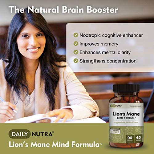 Lion’s Mane Mind Formula by DailyNutra - Nootropic Supplement for Cognitive Health | Organic Mushroom Extract with Bacopa, Gingko, Gota Kola, and Huperzine-A (90 Capsules)