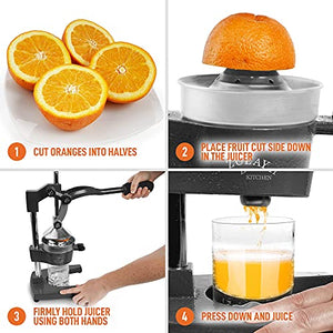 Zulay Professional Citrus Juicer - Manual Citrus Press and Orange Squeezer - Metal Lemon Squeezer - Premium Quality Heavy Duty Manual Orange Juicer and Lime Squeezer Press Stand, Black