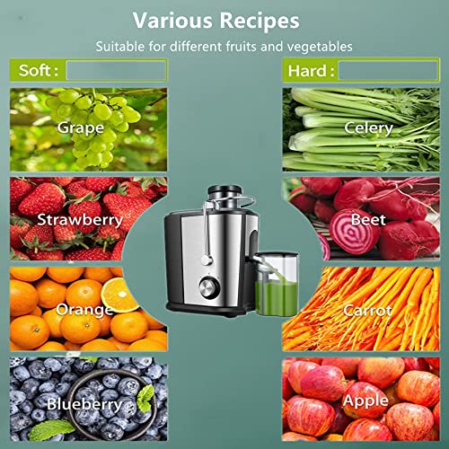 Juicer Centrifugal Juicer Machine for Fruit, Vegetables, 3" Wide Mouth, Updated Motor, Non-slip Design, Silver