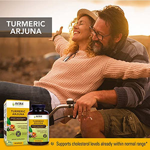 Avira Organic Turmeric Arjuna - Super Fusion with Amla, Curcumin & Bioperine, Supports Cardiovascular Health, Cholesterol & Heart Wellness Supplement, Enhanced Absorption, Max Strength-2160mg Per Day