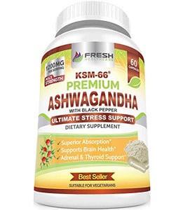 Ashwagandha KSM-66 by Fresh Healthcare, 1200mg Pure and Potent Root Extract Capsules with Natural Black Pepper for High Absorption, Non-GMO Vegan Supplement Pills