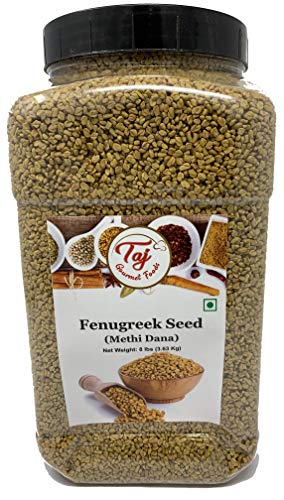 TAJ Premium Indian Methi Seeds, Fenugreek Seeds, Trigonella foenum graecum, (8 Pounds Jar)