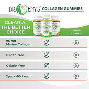 Collagen Gummies by Dr Emy's. Gummy Vitamin for Women & Men, Hair, Skin, Nails, Joint Supplement. Anti-Aging Collagen Gummy Supplements. Strengthen Hair, Skin and Nails. Gelatin-Free. 60 ct Each. (1)