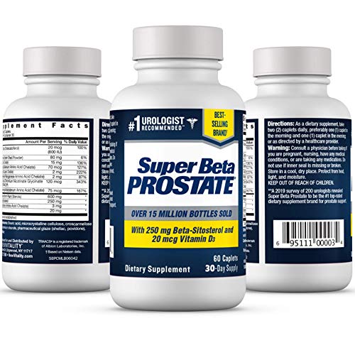 Super Beta Prostate – Over 15 Million Bottles Sold – Urologist Recommended Prostate Supplement for Men - Reduce Bathroom Trips Night, Promote Sleep & Bladder Emptying, Beta Sitosterol (60ct, 1 Bottle)
