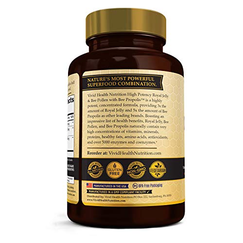 Immune Boosting Royal Jelly Supplement with Bee Propolis & Pollen, 90 Caps