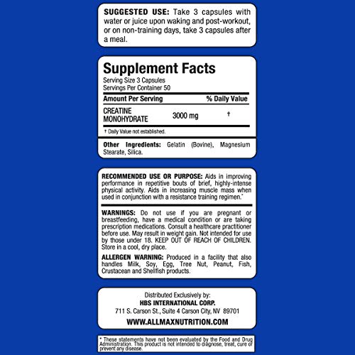 ALLMAX Nutrition Creatine 3000, 3,000 mg, 150 Capsules