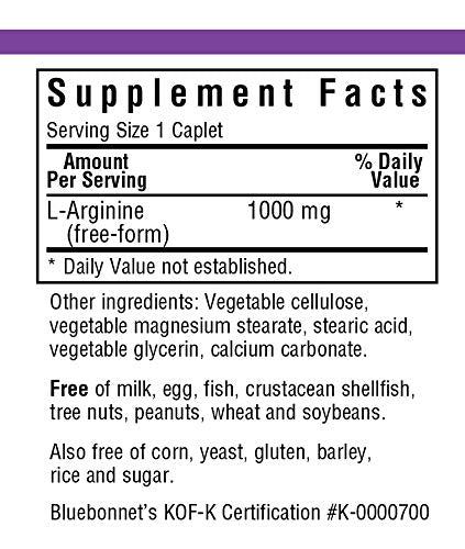 Bluebonnet LArginine 1000 Mg Vitamin Capsules, 100 Count