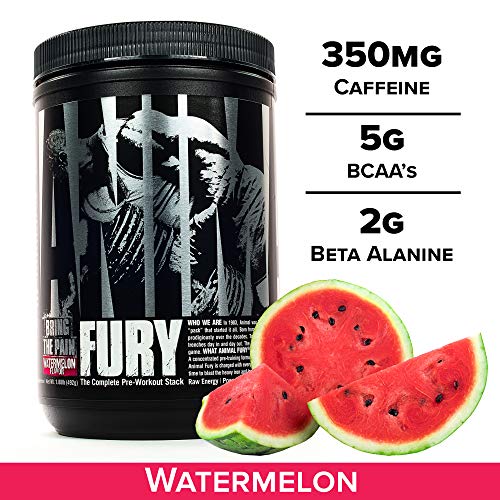 Animal Fury Pre Workout Powder Supplement for Energy and Focus 5g BCAA 350mg Caffeine Nitric Oxide Without Creatine Powerful Stimulant for Bodybuilders, Watermelon, Watermelon, 16.96 Ounce
