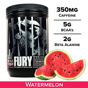 Animal Fury Pre Workout Powder Supplement for Energy and Focus 5g BCAA 350mg Caffeine Nitric Oxide Without Creatine Powerful Stimulant for Bodybuilders, Watermelon, Watermelon, 16.96 Ounce