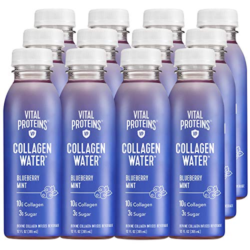 Vital Proteins Collagen Water™, 10g of Collagen per Bottle, Made with Real Fruit Juice, Dairy & Gluten Free - Blueberry Mint, 12 Pack