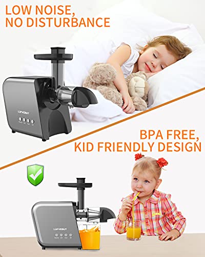 Vegetable and Fruit Masticating Juicers Extractor for Wheatgrass Tomato Leafy Greens Carrots Celery Ginger Beet Roots, Cold Press Slow Juicer Machines with Reverse Function High Juice Yield Easy Clean