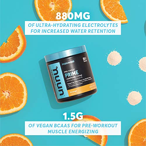 Nuun Prime | Pre-Workout Drink Powder | Vegan BCAAs, Electrolytes, Adaptogens (Orange, 20 Servings - Canister)