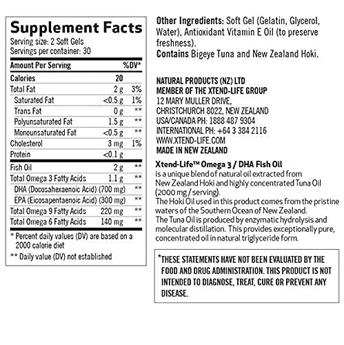 Xtend-Life, Omega 3/DHA Fish Oil, Natural Heart, Brain & Joint Support, Exclusive Advanced Formula w/Triglyceride, 60 Soft Gels (700mg DHA)