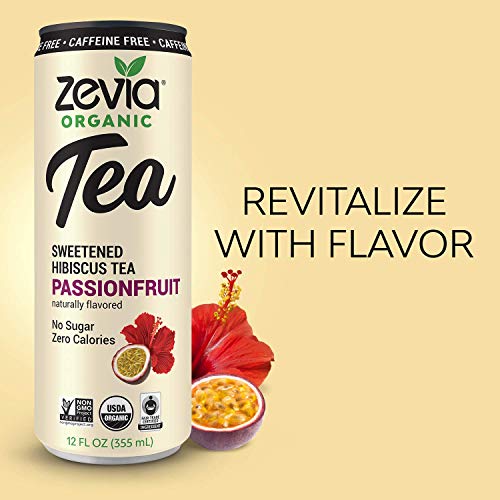 Zevia Organic Sugar Free Iced Tea, Caffeine Free Hibiscus Tea Passionfruit, 12 Ounces (Pack of 12)