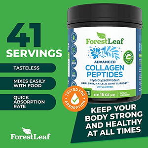 Advanced Hydrolyzed Collagen Peptides - Unflavored Protein Powder - Mixes Into Drinks and Food - Pasture Raised, Grass Fed - for Paleo and Keto; Joints and Bones - 41 Servings Collegen