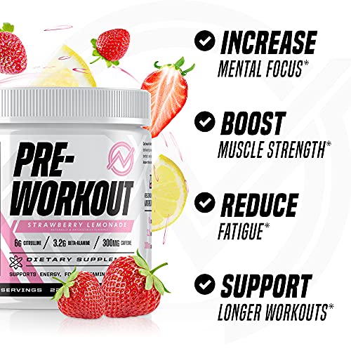 Outwork Nutrition Pre-Workout Supplement with Nootropics - Energy & Mental Focus for Better Workouts - Backed by Science (Strawberry Lemonade, 226 Grams)