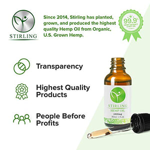 STIRLING - 1500mg Real Hemp Oil Extract w/ Mint Essential Oils, Pure & Potent Hemp Oil Tincture with MCT Oil. Produced from U.S. Non-GMO, Organic Hemp. Powerful Extract has 1000x Potency!