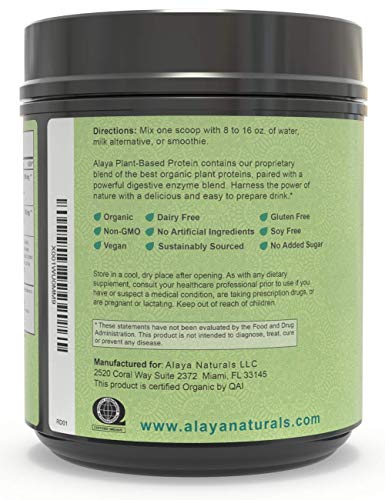 Alaya Naturals Organic Plant Based Protein Powder - Vegan Protein Powder with Pea Protein, Hemp Protein, & Spirulina - Non-GMO, USDA Organic, Vanilla