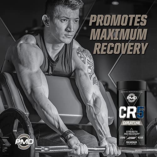 PMD Sports CR5 Professional Creatine Complex - Improved Recovery, Reduce Soreness, Lean Muscle Mass Gainer - Power 5 Creatine Blend for Strength, Endurance, and Recovery (240 Creatine Capsules)