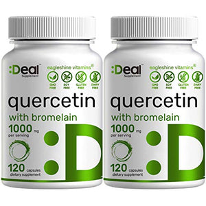 2 Pack Quercetin 1000mg 2-1 Formula, Bromelain with Quercetin Supplements, 120 Capsules | Anti-Oxidant and Anti-inflammatory- Support Healthy Immune Response for Men and Women