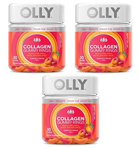 Olly Collagen Gummy Rings! 30 Gummies Peach Peach Bellini Flavor! Formulated with Bioactive Collagen Peptides! Reduce Fine Lines and Boost Skin Resilience! Choose Your Pack! (3 Pack)