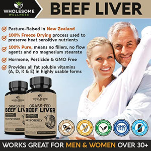 Grass Fed Desiccated Beef Liver Capsules (180 Pills, 750mg Each) - Natural Iron, Vitamin A, B12 for Energy - Humanely Pasture Raised Undefatted in New Zealand Without Hormones or Chemicals