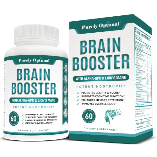 Premium Brain Supplement - Nootropic Brain Booster for Focus, Clarity, Improved Memory, Concentration & Better Mood - Brain Pills w/ Alpha-GPC, Lion’s Mane, Ginkgo Biloba & Bacopa Monnieri - 60 caps