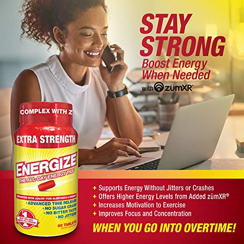 iSatori Energize Extra Strength Caffeine Pills - Fast Acting Long-Lasting Energy Pill - Extended-Release Caffeine - Improved Alertness and Clarity - All Day Energy, No Jitters, No Crash (60 Tablets)