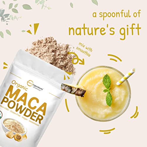Pure Organic Maca Powder, 1 Pound, Gelatinized for Better Absorption, Rich in Antioxidants, Help Energy, Libido, Stamina, Endurance, Strength and Immune System, No GMOs, Vegan Friendly and Peru Origin