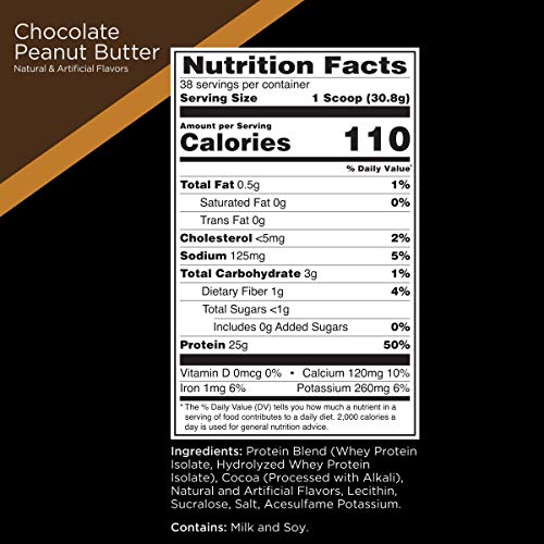 Rule One Proteins, R1 Protein - Chocolate Peanut Butter, 25g Fast-Acting, Super-Pure 100% Isolate and Hydrolysate Protein Powder with 6g BCAAs for Muscle Growth and Recovery, 2.5 Pounds, 38 Servings