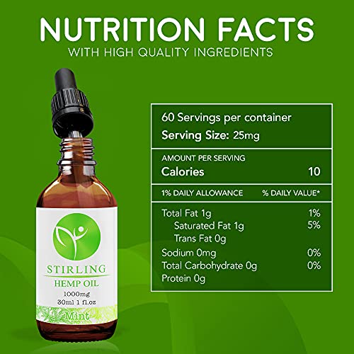 Hemp Oil for Stress and Plain - Organic, USA Hemp w/ MCT - Great Mint Flavor - It’s The Real Deal - 1000mg 1 Bottle - Stirling