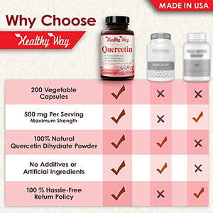 Healthy Way Pure Quercetin 500mg Supplement - 200 Capsules - Quercetin Dihydrate to Support Cardiovascular Health