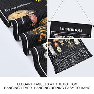 Mushroom Tapestry Black Background Tapestry Vertical Tapestry Illustrative Reference Chart Tapestry Wall Hanging for Room(12.8 x 51.2 inches)