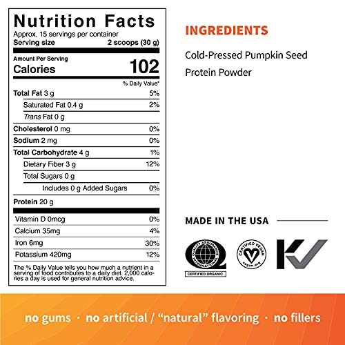 Sprout Living Simple Pumpkin Seed Protein Powder, 20 Grams Organic Plant Based Protein Powder without Artificial Sweeteners, Non Dairy, Non-GMO, Vegan, Gluten Free, Keto Drink Mix (1 Pound)