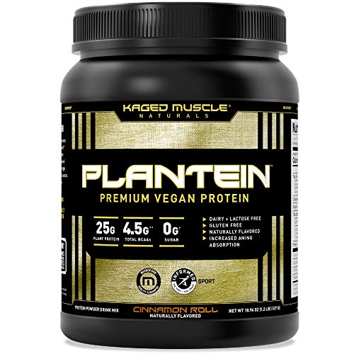 Vegan Protein Powder; Kaged Muscle Plantein, Delicious Organic Pea Protein Powder with Enhanced Absorption (15 Servings, Cinnamon Roll)