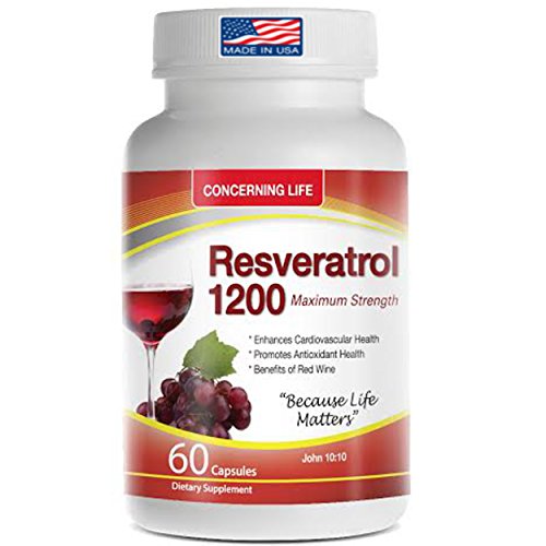 Resveratrol Capsule Supplement with Quercetin - Grape Seed Extract - Green Tea Resveratrol-1200mg Helps Promote Healthy Brain and Heart Function - 60 Capsules (1)