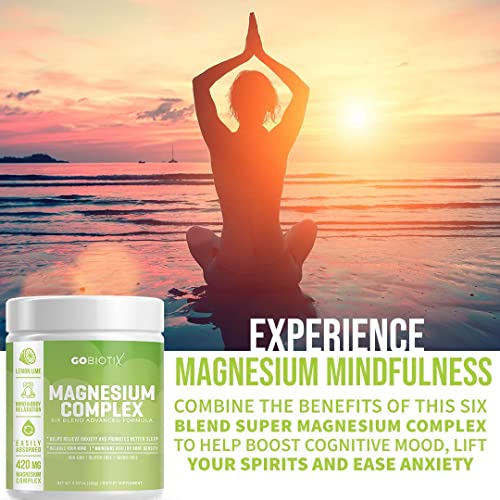 Magnesium Complex Powder by GoBiotix | High Absorption Magnesium Supplement Drink for Sleep Support, Stress Relief, Muscle Relaxation & Recovery | Vegan + Sugar-Free + Non-GMO. Lemon Lime, 60 Servings