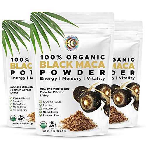 Ultra-Pure Organic Black Maca Root Powder | Natural Superfood | Essential Vitamins, Minerals & Fatty Acids for Improved Energy | Enhanced Performance & Immune System Support 8oz - 3 Pack