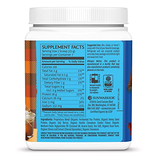 Sunwarrior Warrior Blend Organic Vegan Protein Powder with BCAAs and Pea Protein Dairy Free Gluten Free Soy Free Non GMO Plant Protein Powder Sugar Free and Keto Friendly (Pumpkin Spice) (175 Gram)