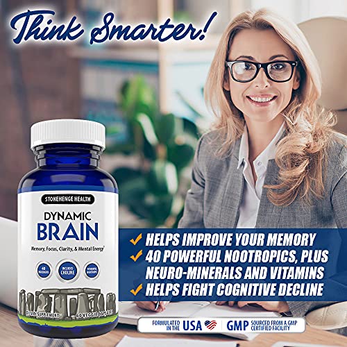 Stonehenge Health Dynamic Brain Supplement – Memory, Focus, & Clarity– Formulated with 40 Unique Nootropic Ingredients Including Phosphatidylserine, Bacopa Monnieri, and Huperzine A (1 Pack)