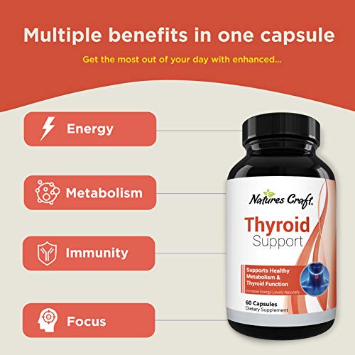 Energizing Natural Thyroid Support Supplement - Thyroid Supplement with Thyroid Vitamins Iodine B12 Selenium Ashwagandha and More - Natural Energy Supplement for Mood Enhancer and Thyroid Health