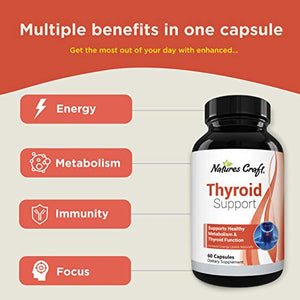 Energizing Natural Thyroid Support Supplement - Thyroid Supplement with Thyroid Vitamins Iodine B12 Selenium Ashwagandha and More - Natural Energy Supplement for Mood Enhancer and Thyroid Health