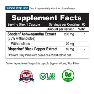 35% Withanolides: Ashwa-70® Ashwagandha Extract - Maximum Potency - 7X Higher Concentration Than KSM-66, BioPerine® Absorption Enhancer (60 Servings)